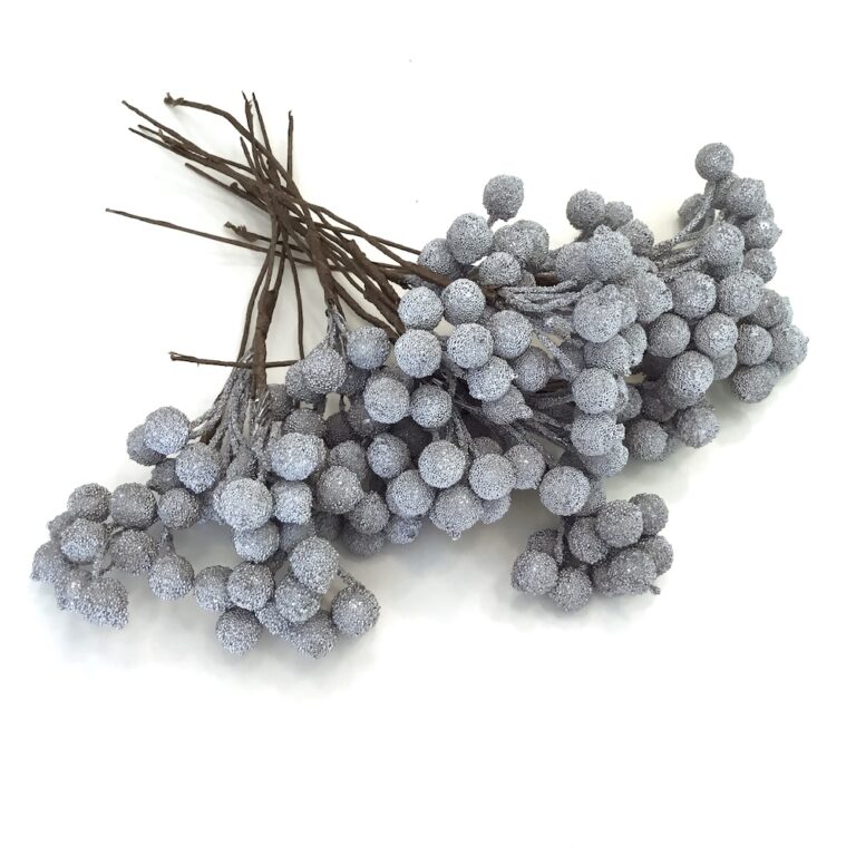 Tilbud 180stk sølv bær - Kunstige bær på ståltråds pind - Dekolagersalg