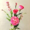 Kunstig håndbundet buket med pink pæon